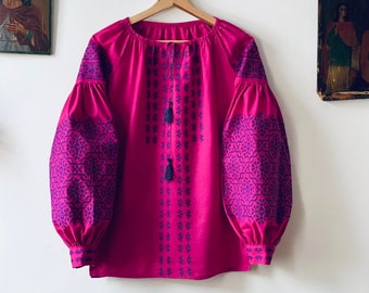 XXS - 7XL Ukrainian Vyshyvanka Blouse - Fuchsia Pink Embroidered Top - Ukraine Vishivanka Shirt - Bohemian Boho Style Top