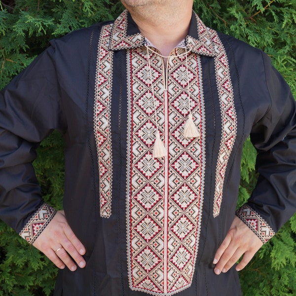Plus Size Embroidered shirt, Ukrainian Embroidered Sorochka Vyshyvanka, Polish Folklore Man's Top