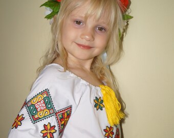 Girl's Embroidered Blouse, Ukrainian Vyshyvanka for Girl, Ethnic Slavic Kid's Shirt