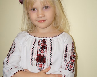 Handmade Kids Vyshyvanka, Girls Ukrainian Slavic Embroidery, Ethnic Style Kids Top