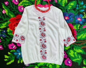 Lightwight Embroidered Viscose Blouse, Vyshyvanka Top, Ethnic Embroidered Blouse, Ukrainian Traditional Blouse