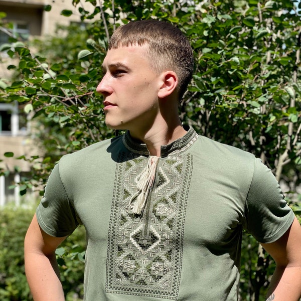 S-6XL Ukraine Green T-shirt, Vyshyvanka vishivanka Man top, Pixel embrpodered T-shirt, Unisex t-shirt, Suspended t-shirt