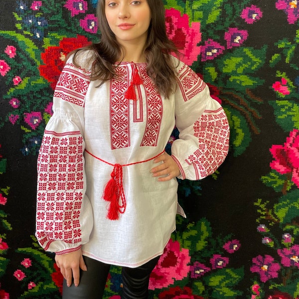 Custom Size Blouse, Linen Embroidery, Ukrainian Vyshyvanka Sorochka , Folklore Embroidered Blouse, Customization Ukrainian Blouse