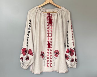 Klaprozen geborduurde blouse, Oekraïense Vyshyvanka Sorochka, geborduurde klaproos blouse, Oekraïne Vishivanka shirt, Moederdag cadeau