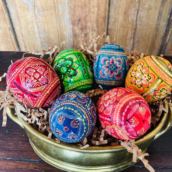 Set 6 Easter Eggs, Hand Painted Wooden Easter Eggs , Ukrainian Pysanka Eggs, Polish Easter Eggs, Slavic souvenirs gift