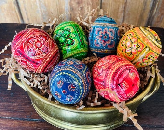 Set 6 Easter Eggs, Hand Painted Wooden Easter Eggs , Ukrainian Pysanka Eggs, Polish Easter Eggs, Slavic souvenirs gift