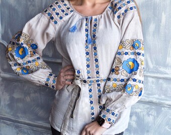 Ukrainian Traditional Blouse, Linen Embroidered Blouse, Ukrainian Vyshyvanka Shirt, Bohemian Chic Style Top