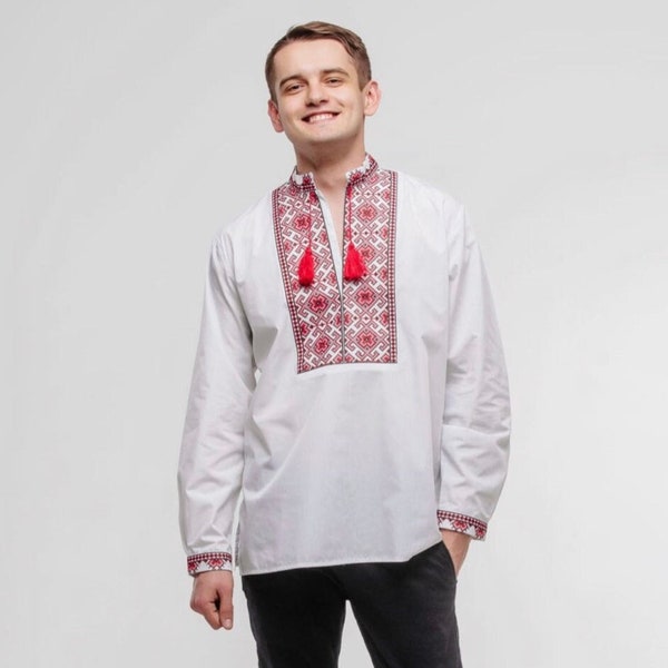 Colourful Embroidered Shirt, Ukrainian Vyshyvanka Sorochka, Men's Boho Folclore Shirt