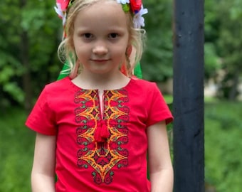 Vyshyvanka Girls Top, Embroidered T-Shirt For Girls, Short Sleeve Vyshyvanka For Girls, Ukrainian Girls T-Shirt