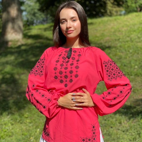 Handbeaded Embroidered Blouse, Ukrainian Vyshyvanka blouse, Folklore Ethnic Blouse, Beaded Bohemian Blouse