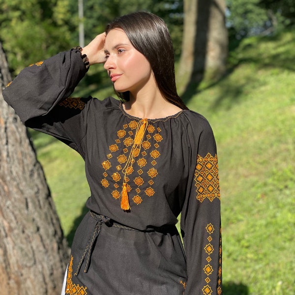 Handbeaded Embroidered Blouse, Ukrainian Vyshyvanka blouse, Folklore Ethnic Blouse, Beaded Bohemian Top
