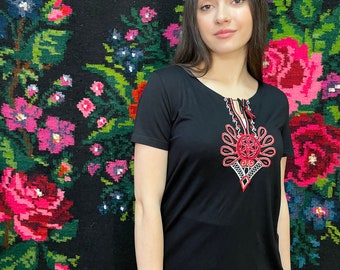 Vyshyvanka T-shirt, Embroidered Woman T-shirt, Ukrainian Style Embroidery, Ukraine Shop, Cotton Woman t-shirt , Gift for Her