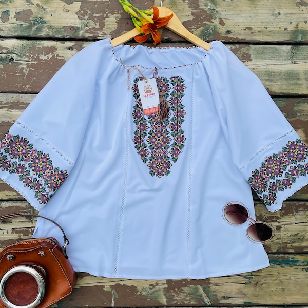 SALE Last size, Plus Size Embroidered Blouse, Ukrainian Vyshyvanka Sorochka, Bohemian Chic Style Top