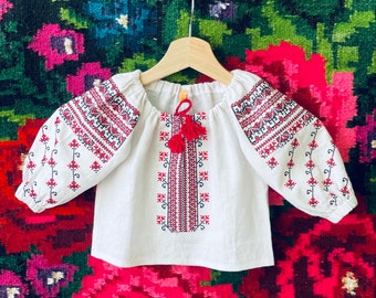 Ukrainian Baby Girl Blouse, Vyshyvanka Vishyvanka Top, Embroidered toddler Shirt, Slavic Baby Girl Traditional Blouse