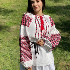 Embroidered Linen Blouse, Ukrainian Vushyvanka Sorochka, Bohemian Chic Top image 9