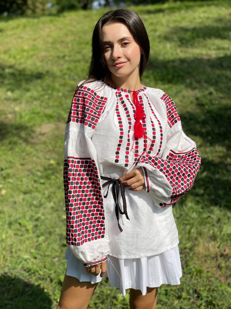Embroidered Linen Blouse, Ukrainian Vushyvanka Sorochka, Bohemian Chic Top image 9