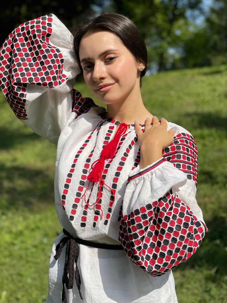 Embroidered Linen Blouse, Ukrainian Vushyvanka Sorochka, Bohemian Chic Top image 1