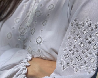 Handbeaded Embroidered Blouse, Ukrainian Vyshyvanka blouse, Folklore Ethnic Blouse, Beaded Bohemian Blouse