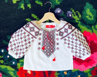 Ukrainian Baby Girl Blouse, Vyshyvanka Vishivanka Top, Embroidered toddler Shirt, Slavic Baby Girl Traditional Blouse, Size 80