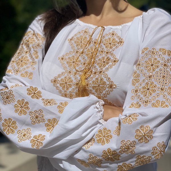 Handbeaded Embroidered Blouse, Ukrainian Vyshyvanka blouse, Folklore Ethnic Blouse, Beaded Bohemian Blouse