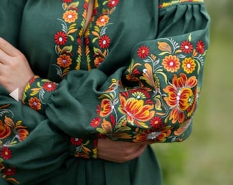 Ready for dispatch, Long Linen Dress, Ukrainian Vyshyvanka Dress, Floral Bohemian Dress, Embroidered Summer Boho Dress