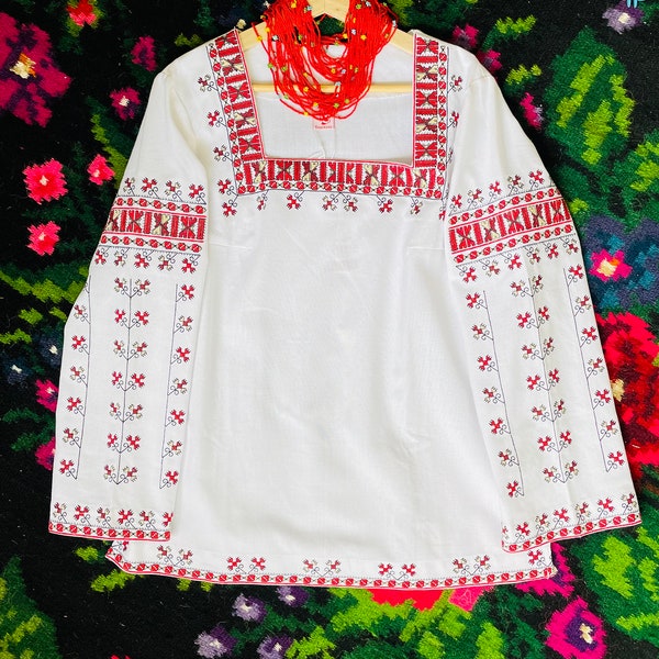Embroidered Cotton Blouse, Summer Top, Ukrainian Traditional Vyshyvanka, Vishivanka Shirt, Folklore Ethno Style
