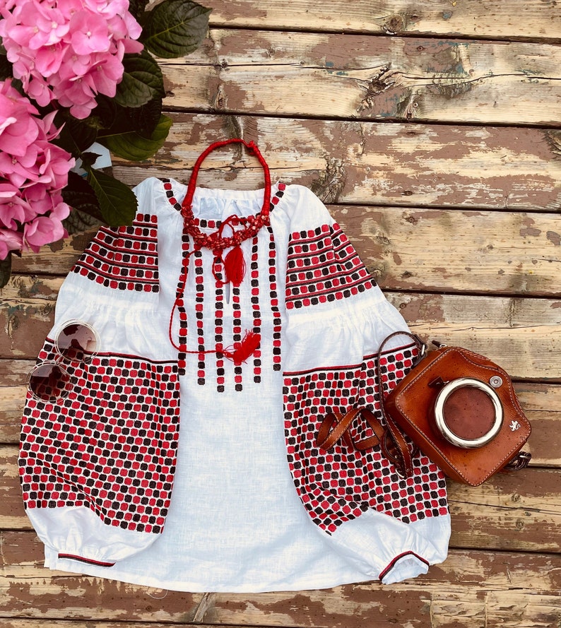 Embroidered Linen Blouse, Ukrainian Vushyvanka Sorochka, Bohemian Chic Top image 2