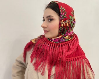 Ukrainian Scarf, Bohemian Style Shawl, Ukrainian Woman Wool Shawls, Ethnic Head Wrap, Boho Shawl, Folklore Style Wrap