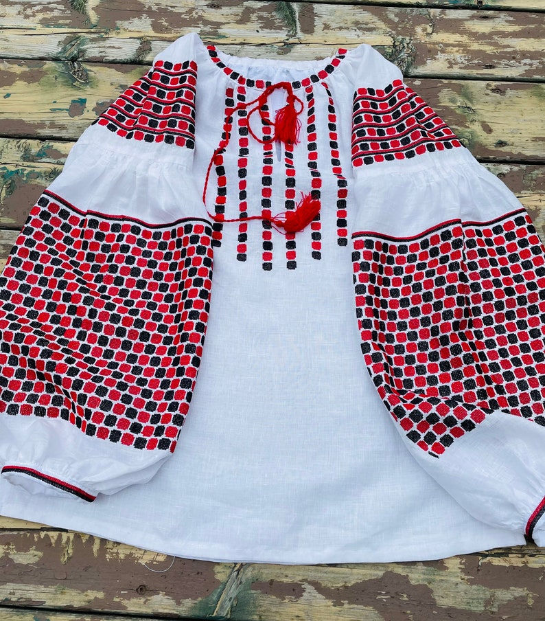 Embroidered Linen Blouse, Ukrainian Vushyvanka Sorochka, Bohemian Chic Top image 5