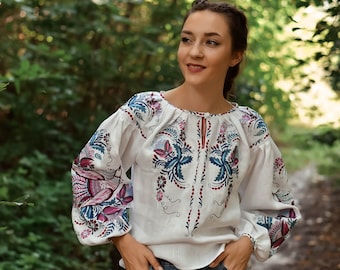 Ukraine Linen Embroidered Blouse, Ukrainian Vyshyvanka Sorochka, Embroidered Blouse, Trending Style Summer Blouse, Bohemian Chic Top