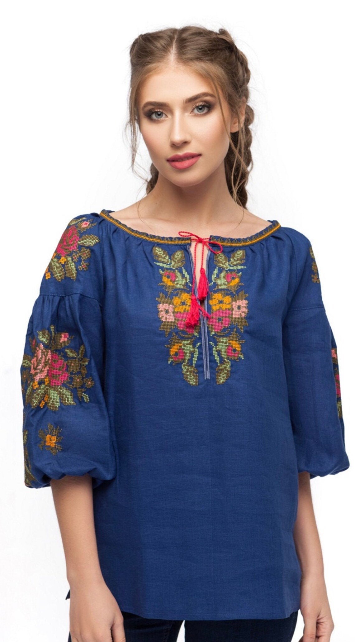 Blue Linen Tops for Women Ethnic Embroidered Blouse Etsy Canada