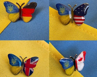 Ukraine USA Pin, Canada UK Tryzub Trident Badge, Ukrainian Germany Flag Butterfly Symbol, Ukraine UK England Badges Pins, Patriotic Brooch