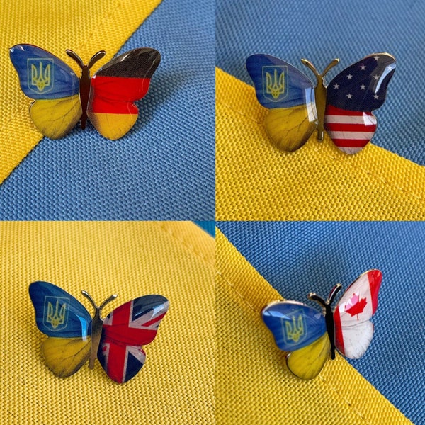 Ukraine USA Pin, Canada UK Tryzub Trident Badge, Ukrainian Germany Flag Butterfly Symbol, Ukraine UK England Badges Pins, Patriotic Brooch
