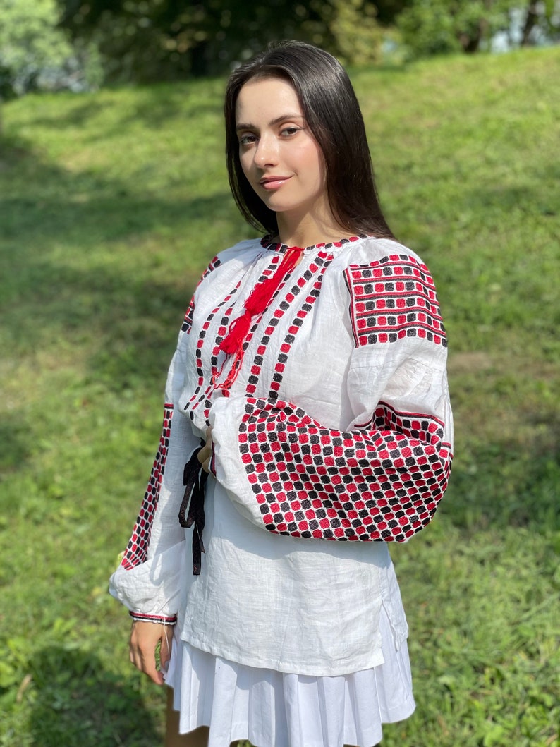 Embroidered Linen Blouse, Ukrainian Vushyvanka Sorochka, Bohemian Chic Top image 8