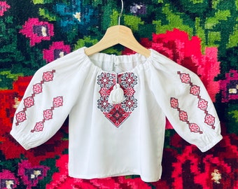 Ukrainian Baby Girl Blouse, Vyshyvanka Vishivanka Top, Embroidered toddler Shirt, Slavic Baby Girl Traditional Blouse, Size 110, 116