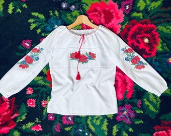 Ukrainian Vyshyvanka for Girls, Cotton Embroidered Girls Blouse, Vishivanka Top Girls 9-10y.o.