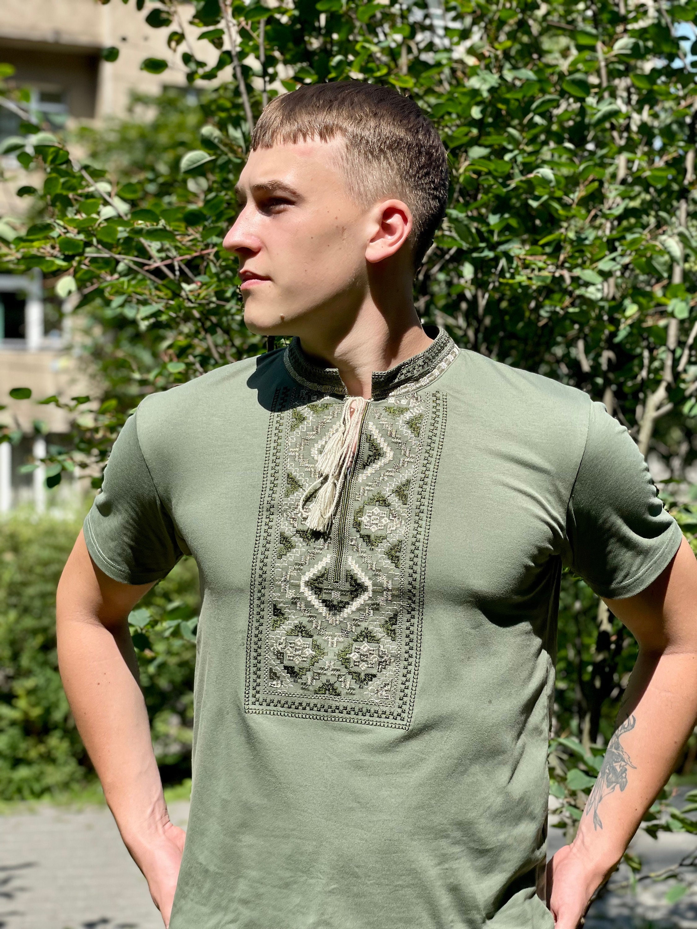 S-6XL Ukraine Green T-shirt, Vyshyvanka vishivanka Man top, Pixel  