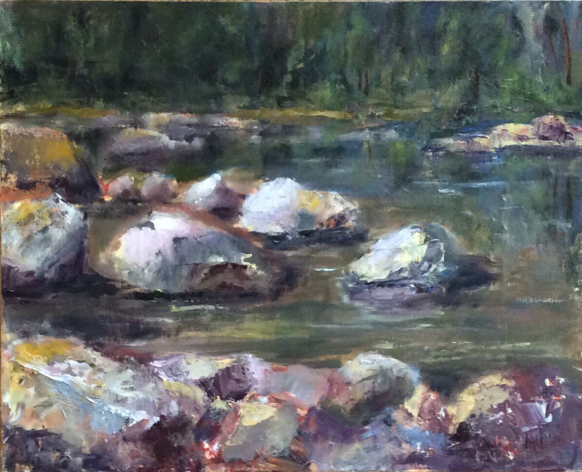 SALE! Rocks and Boulders in River, Original Oil Painting, Nature