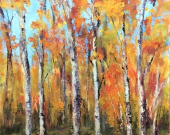 Colorful Aspens in Autumn Original Oil Painting