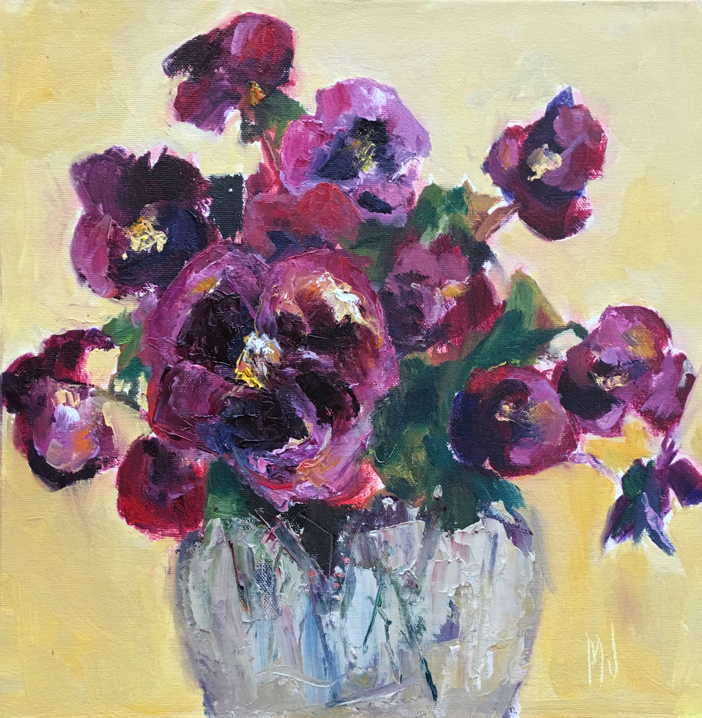 PANSIES A Clear Vase Full of Vibrant Purple Pansies. Original Etsy