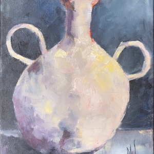 Capricious Ceramic Vase.  Original oil on stretched canvas 11 x 14 x 1 1/2.