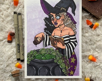 Cauldron | Drawlloween Original Artwork | Witch Art, Witch Decor, Whimsigoth Art, Whimsigoth Decor, Witch Cauldron, Cauldron Art