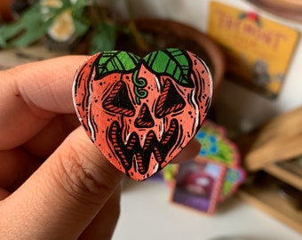 Jack-O-Lantern | HANDMADE Wooden Pin/Button | Pumpkin Art, Halloween Art, Spooky Art, Spoopy Art, Fall Art