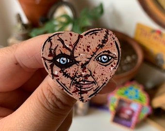 Chucky | HANDMADE Wooden Pin/Button | Child’s Play, Horror Movie, Horror Art, Horror Villain, Halloween Art, Spooky Art