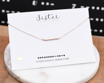 Morse Code, Silver Sister Morse Code Necklace, Code Jewelry, Gift for Sister, 925, Jewelry Messages, Sister Gift, Dainty Sister, Wedding