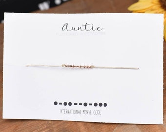 SALE Auntie Morse Code Bracelet, Auntie Jewelry, Morse Code Jewelry, Dots and Dashes, Gift for Aunt, Birth Announcement
