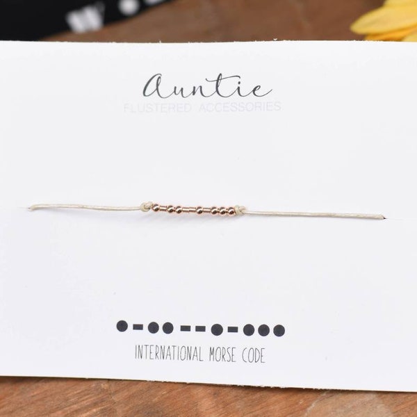 SALE Auntie Morse Code Bracelet, Auntie Jewelry, Morse Code Jewelry, Dots and Dashes, Gift for Aunt, Birth Announcement