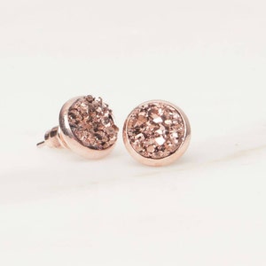 CLEARANCE SALE Wedding Sale, Rose gold Druzy Earrings, Druzy Earrings, Rosegold Studs, Druzy Rose Gold, Bridesmaid Gift image 2