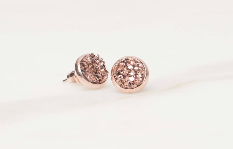 CLEARANCE SALE Wedding Sale, Rose gold Druzy Earrings, Druzy Earrings, Rosegold Studs, Druzy Rose Gold, Bridesmaid Gift image 2