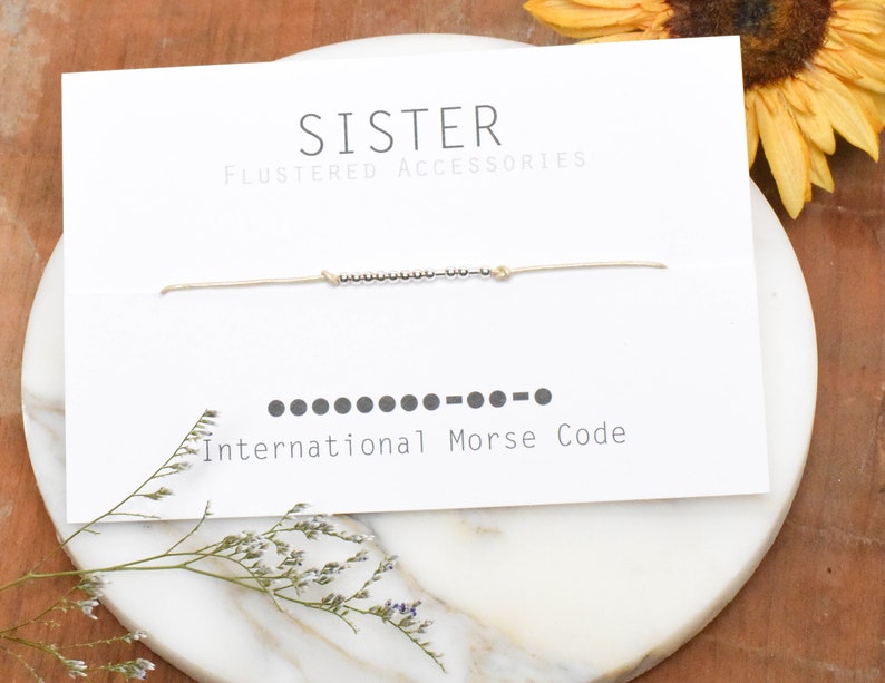Sister Morse Code Bracelet, Sister Morse Code, Minimalist Jewelry, Gift for Sister, Jewelry,  Sterling Silver Beaded, Dainty Bracelet, 